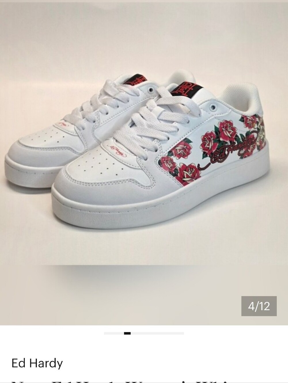 New Ed Hardy Women’s White Court Sneakers Red Rose Tattoo Graphic Size 8 & 10 - Picture 14 of 14